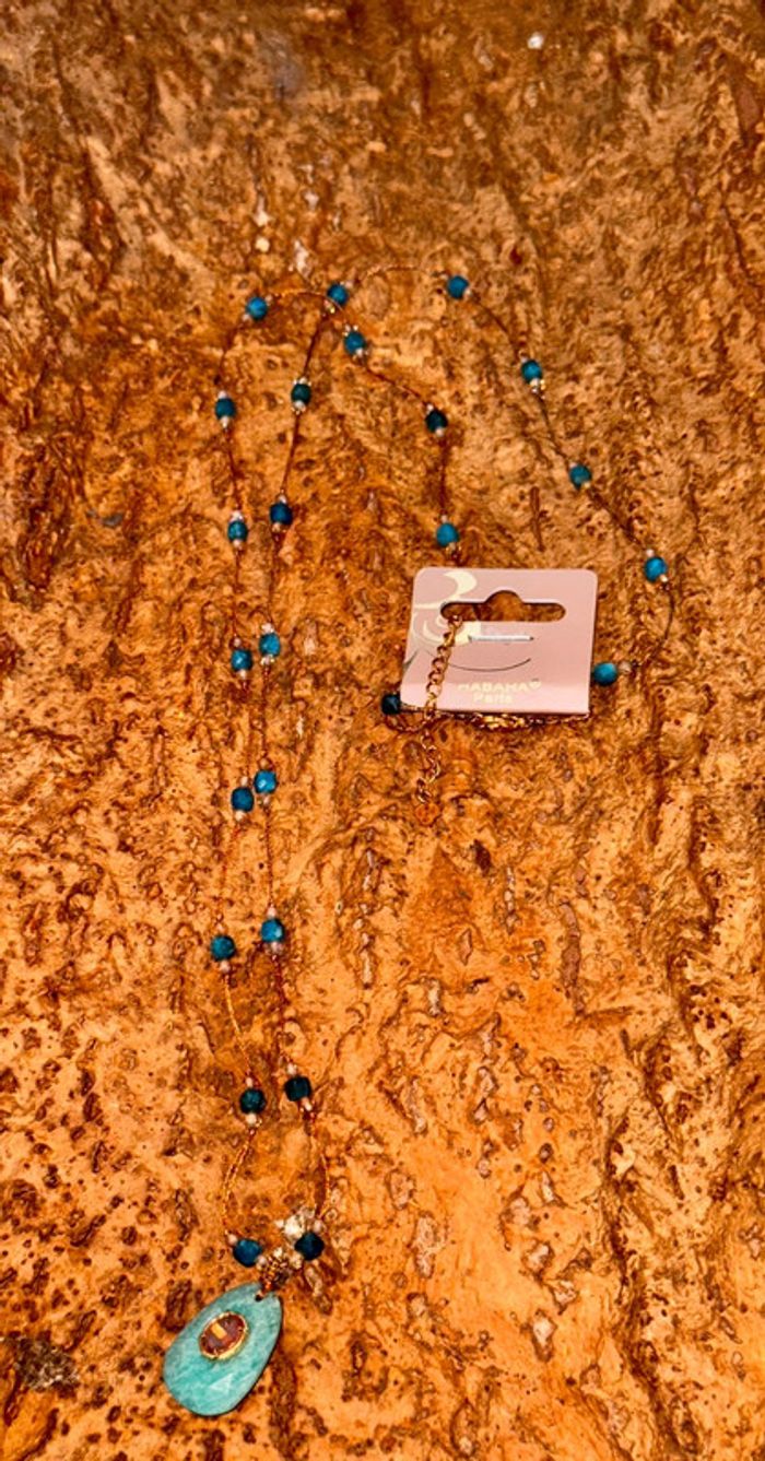 Sautoir fils tissés mordoré ´s psy’ed naturelle pendentif jade vert rose Habaha Paris - photo numéro 7