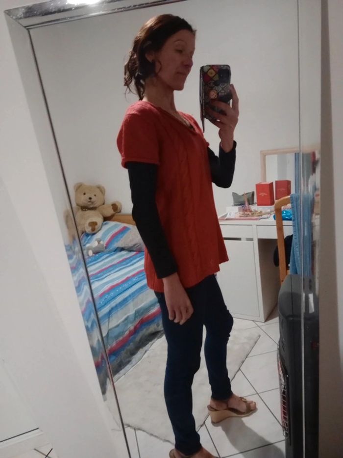 Pull manches courtes femme M mailles rouges c74 - photo numéro 2