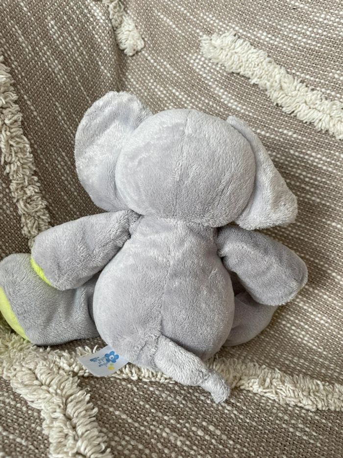 Peluche doudou 20cm Arthur et Lola éléphant bleu et gris fleur verte bon état - photo numéro 4
