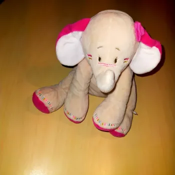 Doudou éléphant Anna & Pili beige et rose 20 cm assis Noukie's