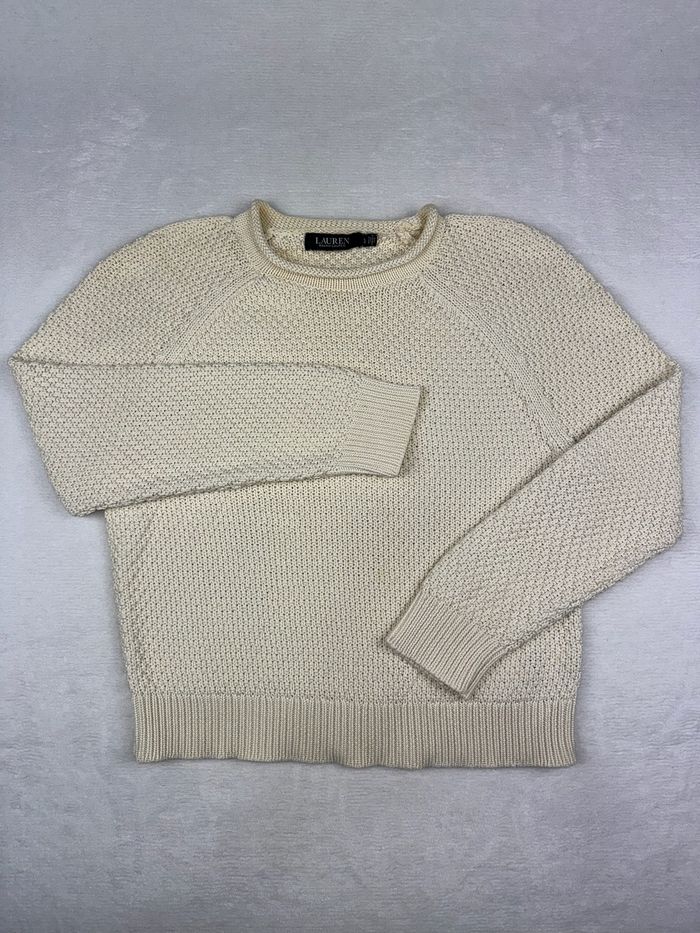 Pull femme Ralph Lauren beige clair / écru 100% coton Taille L femme maille épaisse premium #02225 - photo numéro 2