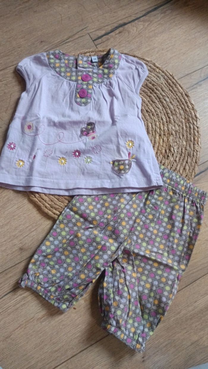 Ensemble t-shirt manches courtes et pantalon coton fille 12 mois - photo numéro 2