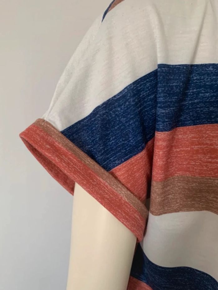 Top / teeshirt rayé coloré coton manches courtes taille L ou 40/42 - photo numéro 5