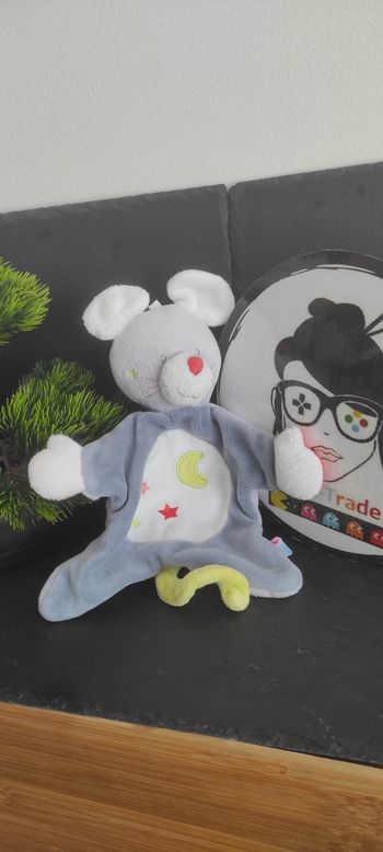 sucre d'orge Doudou plat souris bleu vert rouge blanc lune étoiles Gris Rond