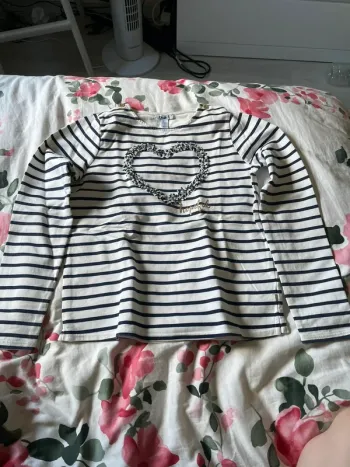 T-Shirt manche longue Rayure cœur Okaidi