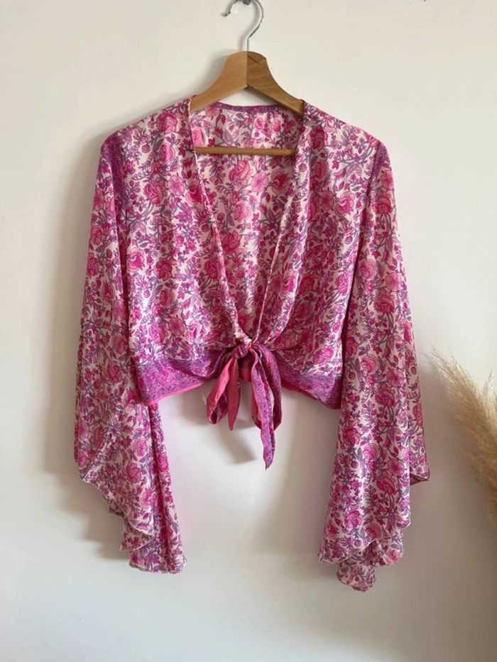 Ensemble fleuri rose en soie - photo numéro 4