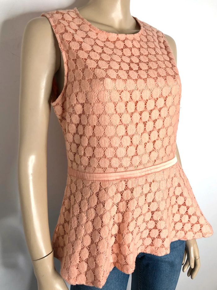 Joli top péplum en dentelle couleur orange pêche taille L - photo numéro 2