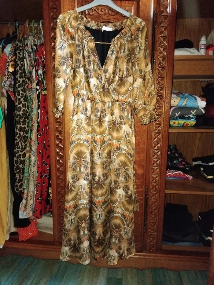 Robe longue avec ceinture manches 3/4