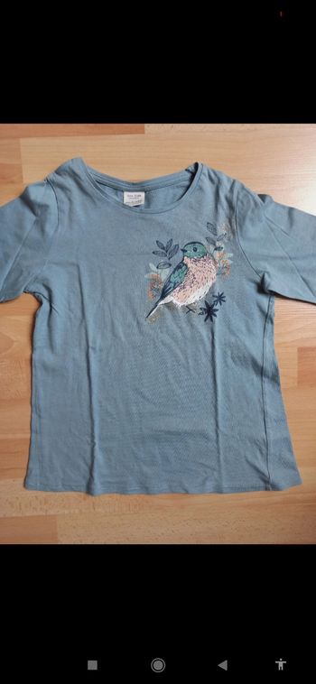 T-shirt manches longues bleu gris avec oiseau Zara kids 9 ans