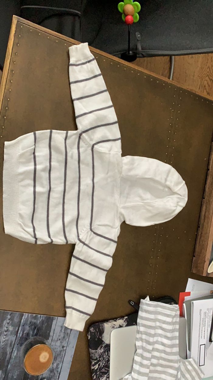 Pull capuche blanc gris en route petit mousse Tape à l’œil 9 mois - photo numéro 2