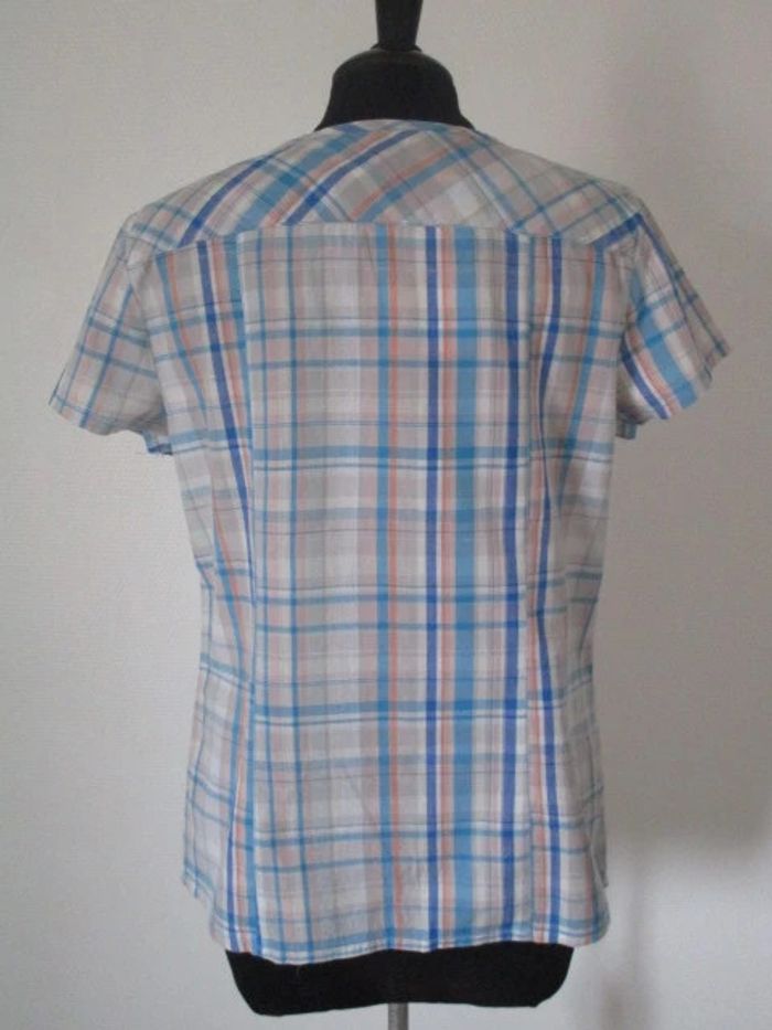 Blouse à carreaux beige/bleu/corail Jac Jac 38 NEUVE - photo numéro 6