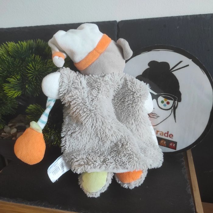 Doudou marionnette ours baby nat Oscar ourson gris orange o pomme bn099 Bonnet - photo numéro 2