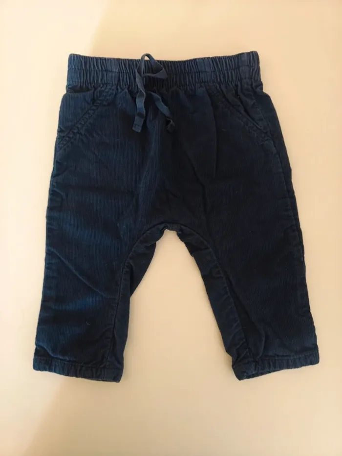 Pantalon bleu marine velours côtelé ceinture élastique - photo numéro 2