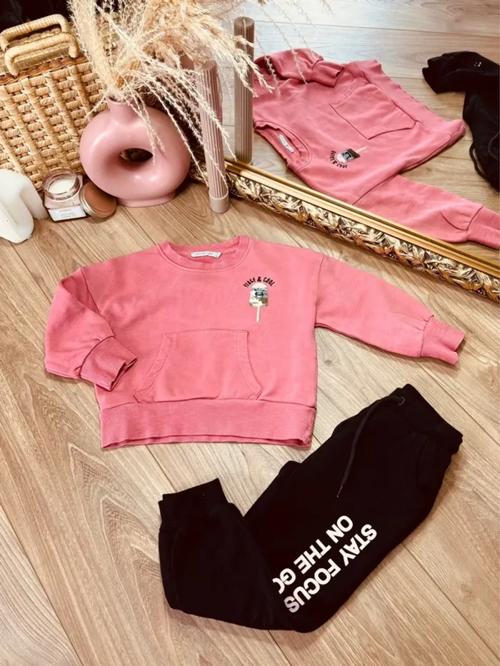 Taille 3 ans tenue 2 pièces fille Monoprix eldys rose et noir * jogging * 🩷
