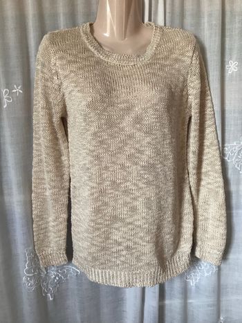 Pull tricot mailles beige nacré paillettes taille 1 Zamba