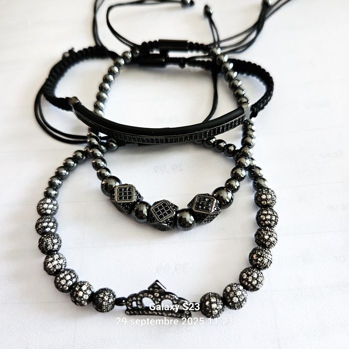 🖤 Bracelet n°1 : Noir & Argenté avec Couronne - Design masculin/féminin chic - photo numéro 3