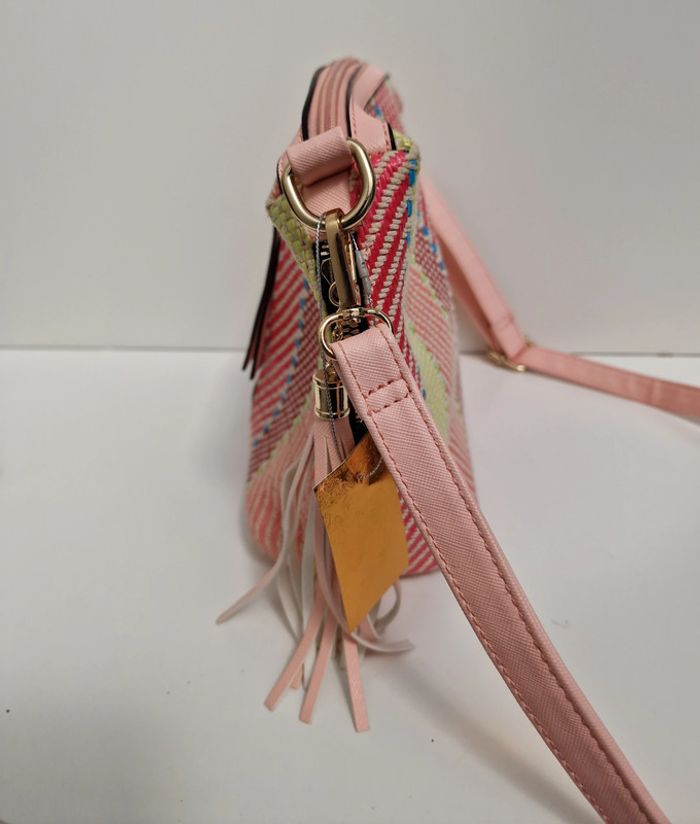 Sac Bandoulière Tressé Multicolore Pompons Franges Roses - photo numéro 10