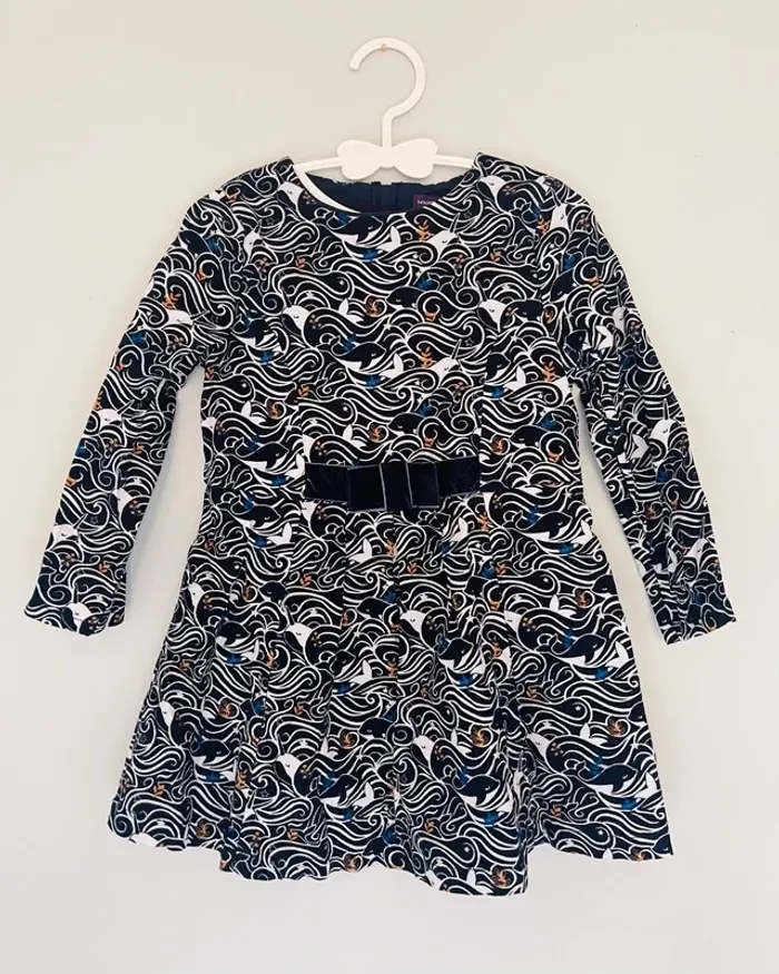Robe en velours bleu marine à motif 3 ans - Sergent Major