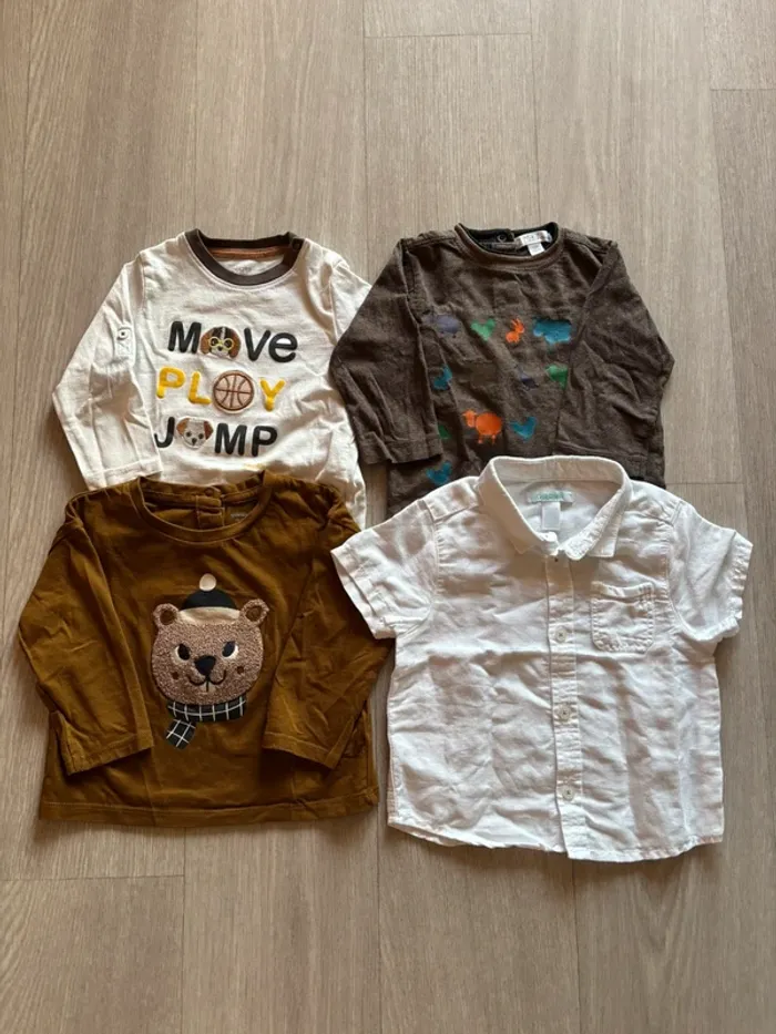 Lot 3 t-shirts ML + 1 chemise 12 mois - photo numéro 2