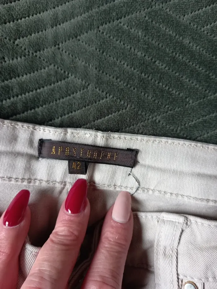 Pantalon jeans Crème élasthanne apostrophe - photo numéro 5