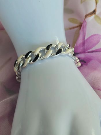 Braclet réglable maillons noir/crème, ikita, acier inoxydable