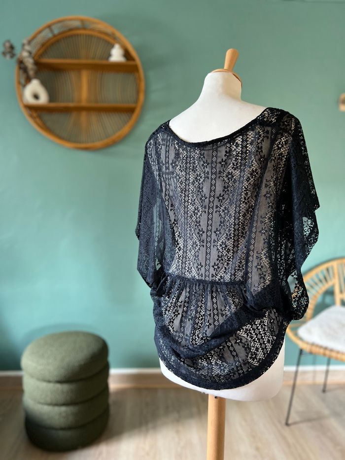 Top Blouse Dentelle Noire Pimkie Manches Chauve-Souris - photo numéro 6