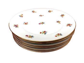 6 assiettes anciennes plates P.N France Porcelaine décor brassées de fleurs
