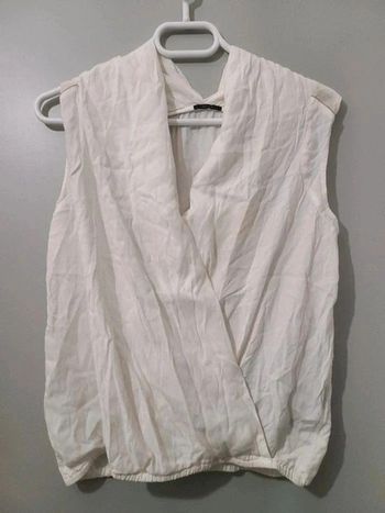 Blouse top forme cache coeur sans manches ikks taille 36 blanche
