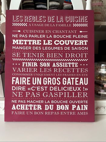 Toile fond rose "les règles de la cuisine " BE 👩‍🍳