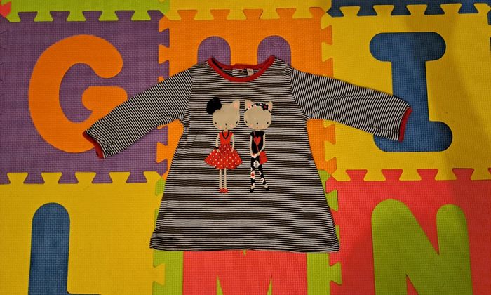 T-shirt manches longues rayures noir blanc chats, taille 6 mois (68 cm)