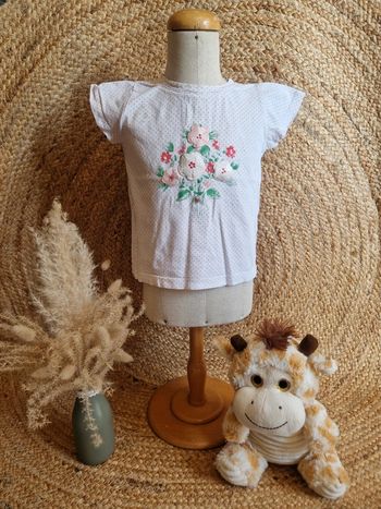 Jolie haut à manche courte blanc fleurie fille sergent major 24 mois 86cm