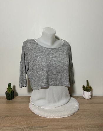 T-shirt bi-matière gris pailleté et blanc Cache Cache