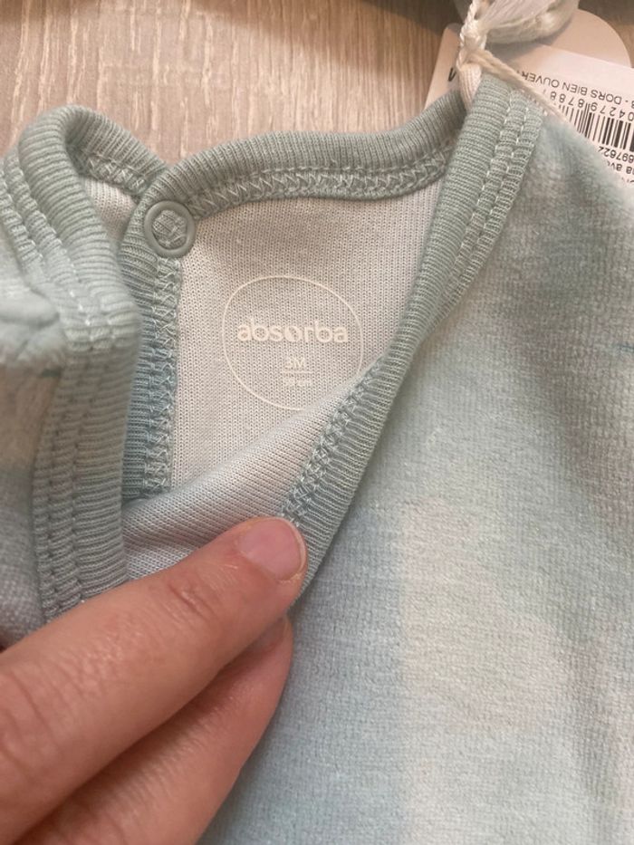 Lot 2 pyjama grenouillere absorba 3 mois mixte vert bleu clair  neuf - photo numéro 6