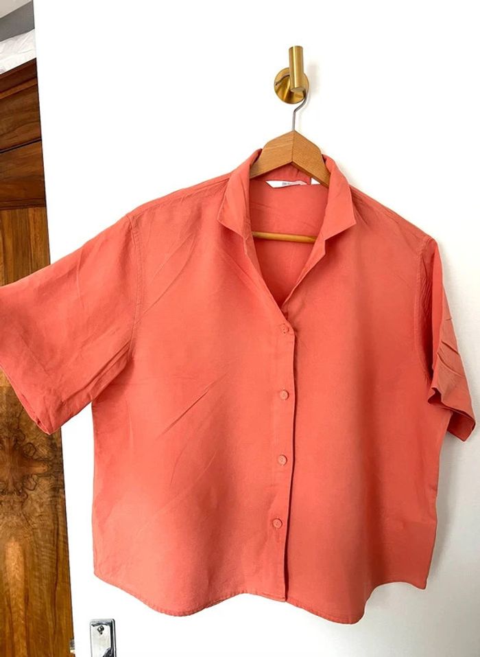 Chemise en lin mélangé orange corail Uniqlo taille L femme - photo numéro 3