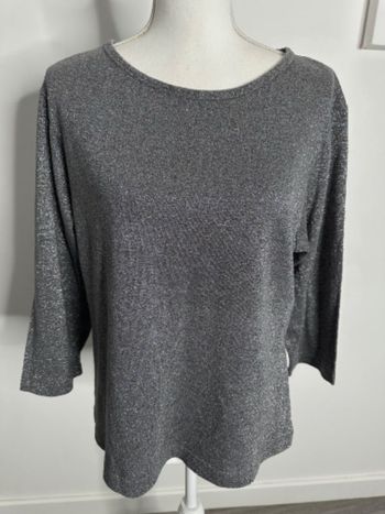 Blouse en soie grise argentée pailletée Damart T52 6XL