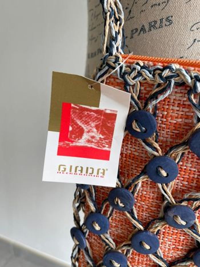 Petit sac raphia (21x30cm) marine et corail - photo numéro 4