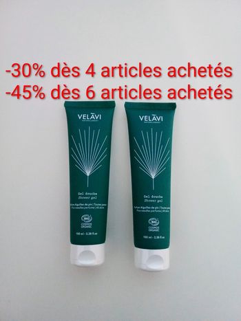 Lot de 2 Gels Douche Bio VELĀVI – Parfum Aiguilles de Pin (Neufs) 100 ML