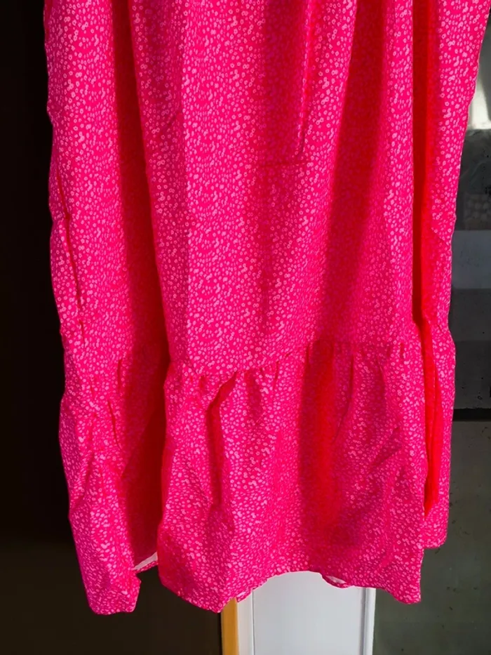 Robe mi longue à fleurs roses fushias et blanches femme XL - photo numéro 10