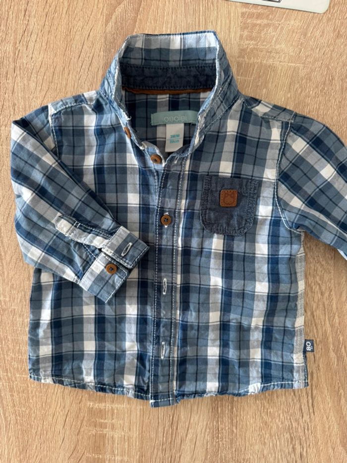 Jolie chemise bleu et blanc à carreaux Obaïbi 3 mois TBE - photo numéro 2
