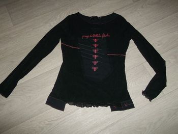 Tee shirt LA MODE EST A VOUS voile noir décos rouges 40 TBE