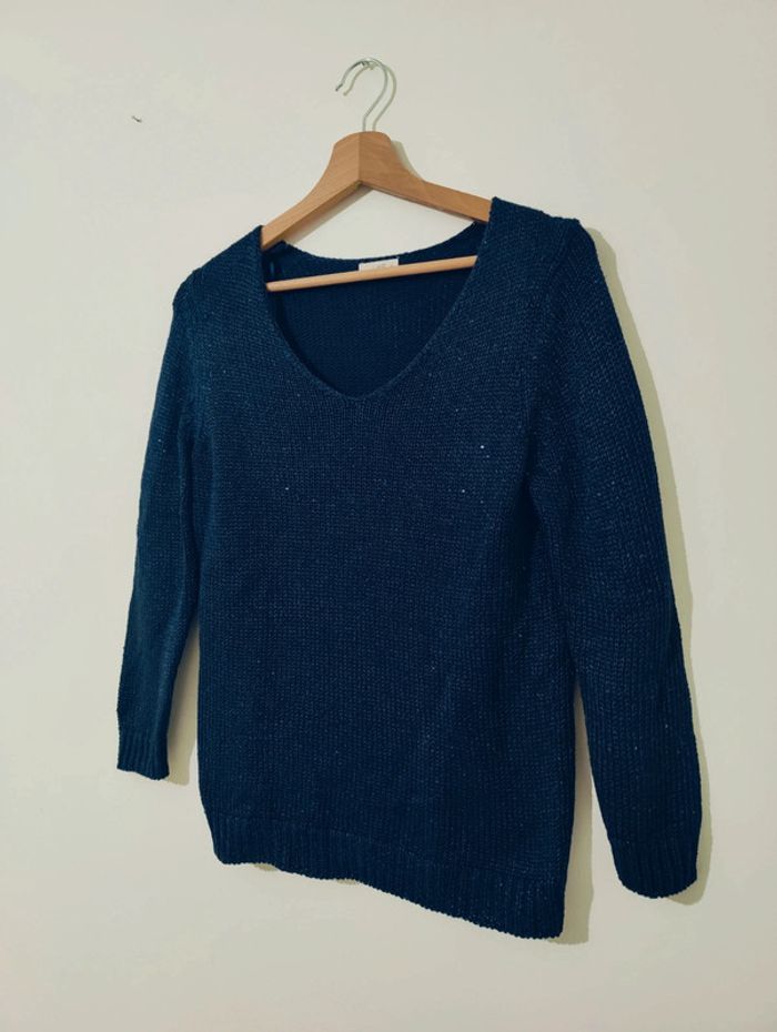 Pull en maille marine brillant S - photo numéro 3