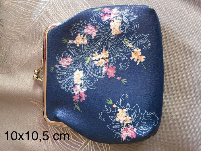 Porte monnaie bleu fleuri