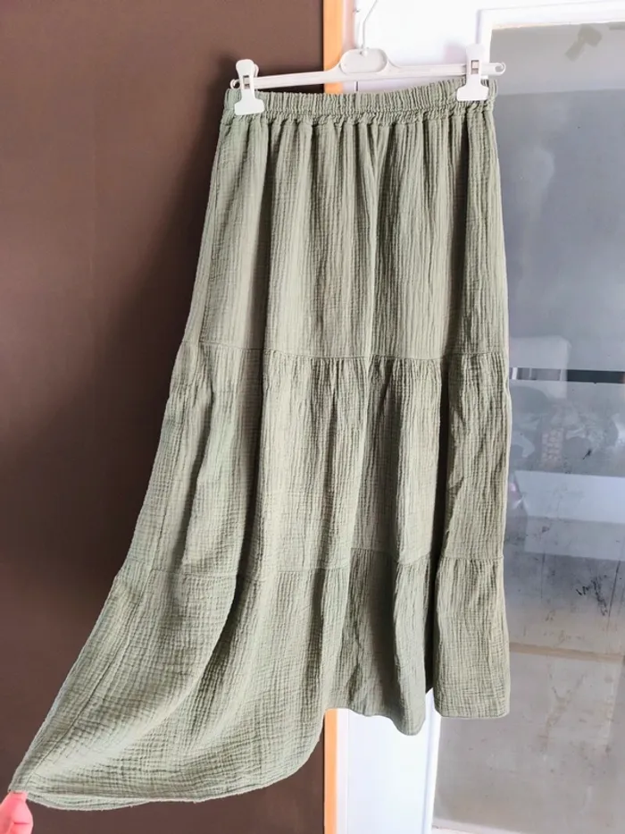 Jupe longue vert kaki gaz de coton TU 36 à 42 - photo numéro 4
