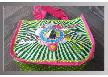 Sac à main plastifié les deglingos vert/rose 25x20cm