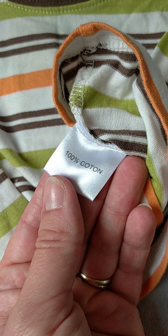 Tee shirt manches longues rayé marron vert orange Garçon 6 mois 100% coton - photo numéro 8