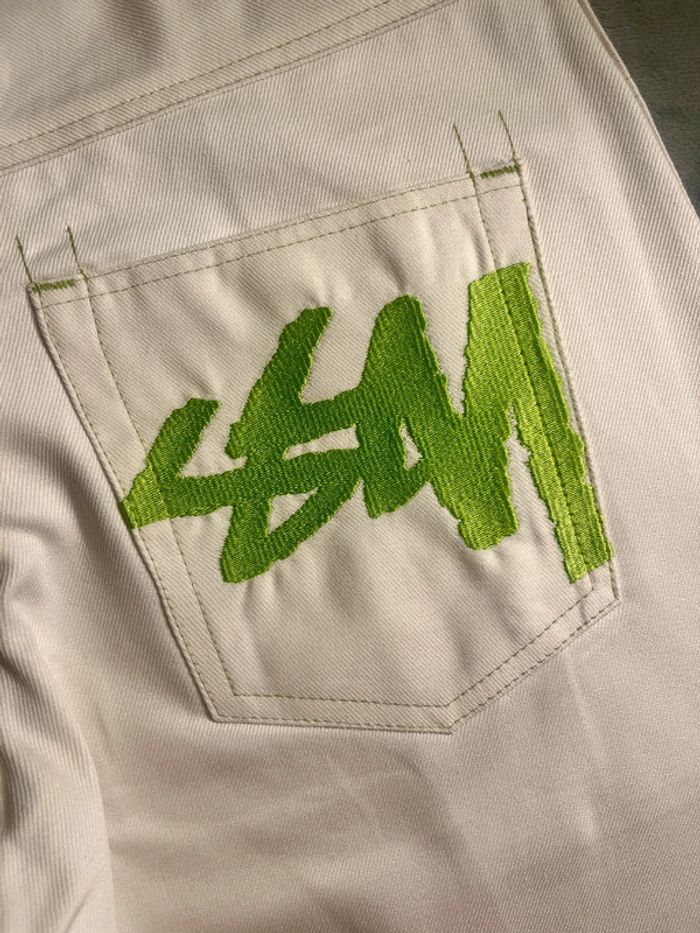 Short/Jort Stussy White Embroidered Green Neon Big Logo Back – Taille M - photo numéro 3