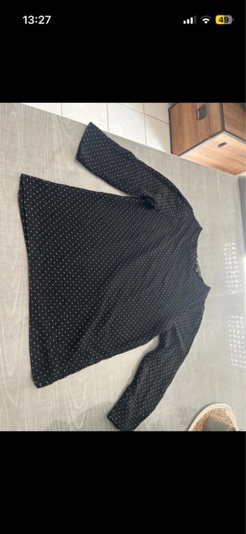 Pull noir à pois blanc manches mi longues 123