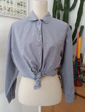 Chemise vintage manches longues vichy bleu