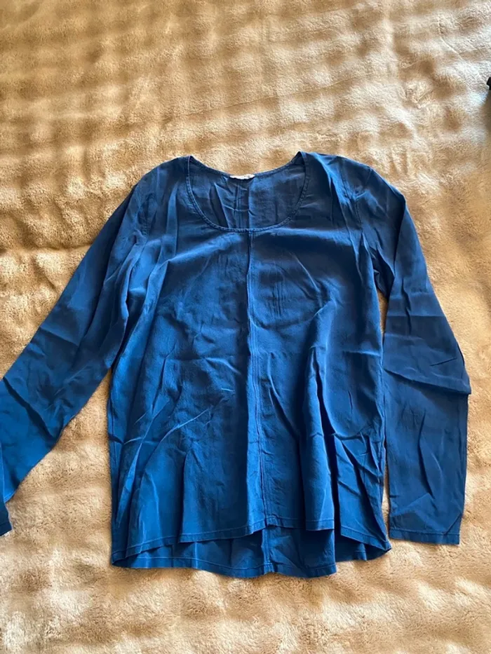 Blouse en soie bleue american vintage - photo numéro 2