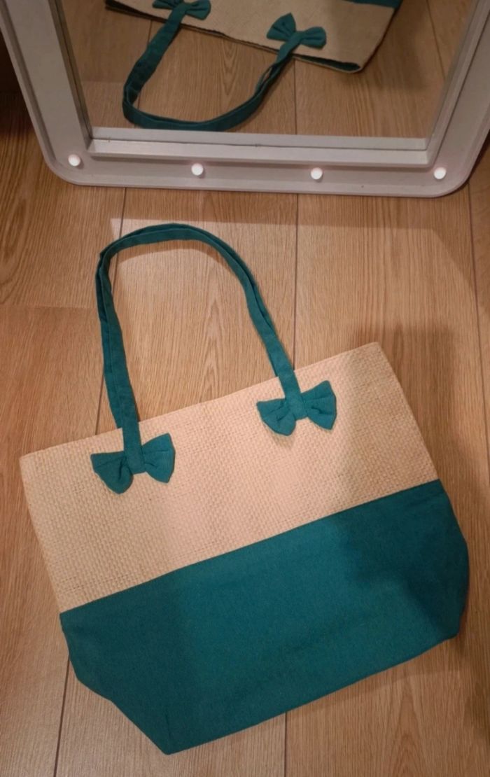 Sac d'été, bleu et écru, léger, neuf